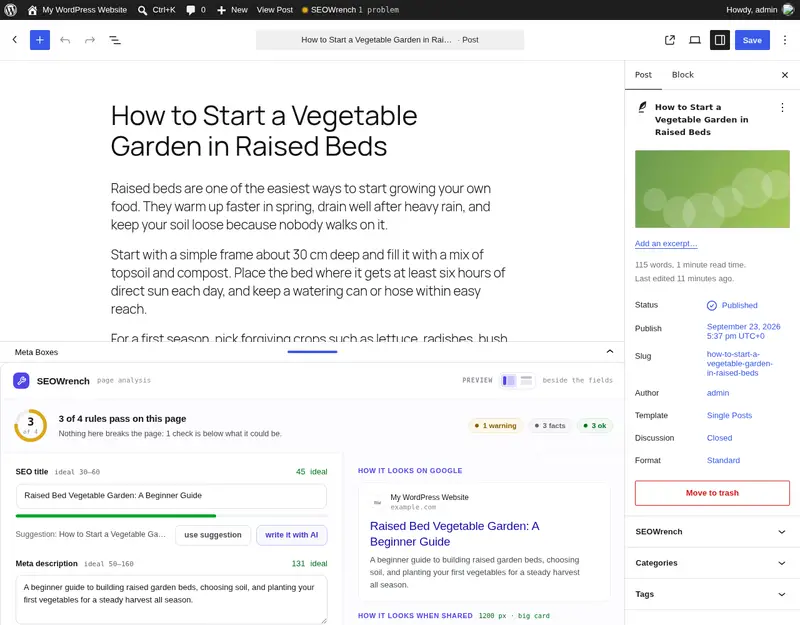 Editor box with the Google preview